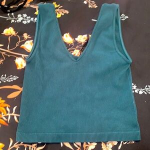 Reversible Ribbed Teal Marine Green Crop Tank